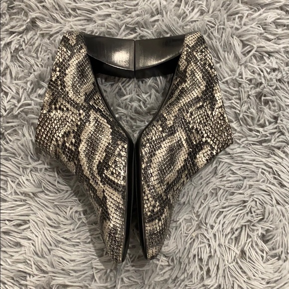 NEW • AGL • Pointy Toe Snake Print Leather Slip On Mule 38 / 8 Gray Black - Picture 4 of 5